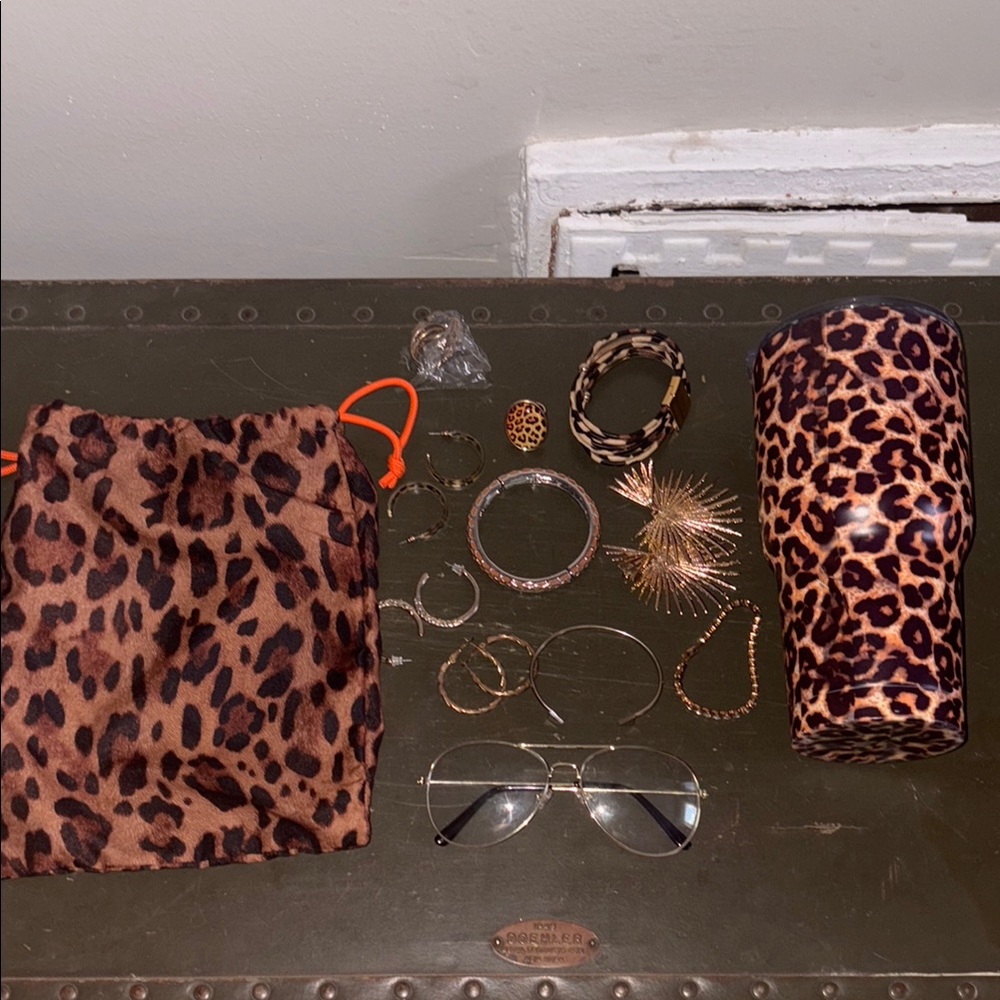 Leopard Print Drawstring Bag with cup